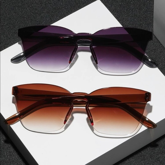 2 PAIR OF RIMLESS OMBRE/SHEILD LENS SUNGLASSES UNISEX in Purple & Brown - Picture 2 of 6